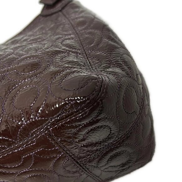 Auth COACH Gramercy Embossed Pouch 42966 Dark Brown Patent Leather - Handbag - Picture 9 of 9